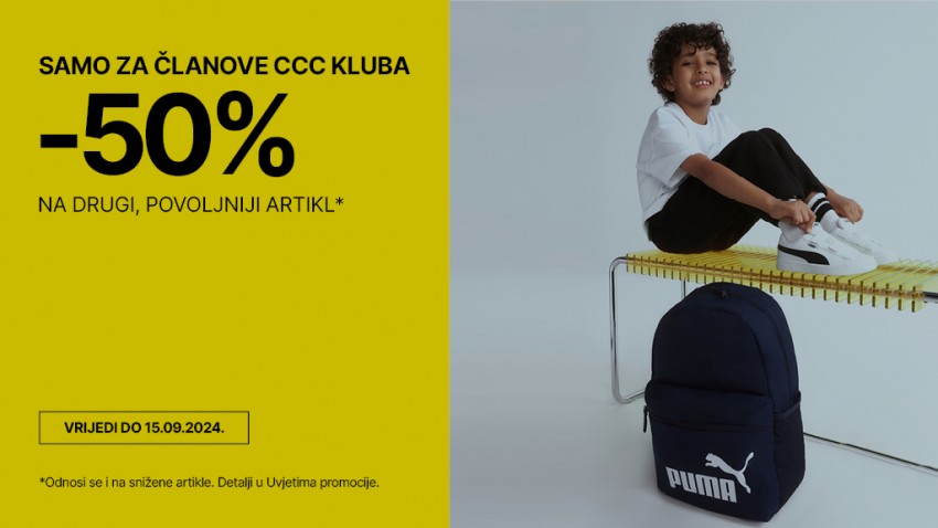 50% POPUSTA NA DRUGI ARTIKL U TRGOVINI CCC